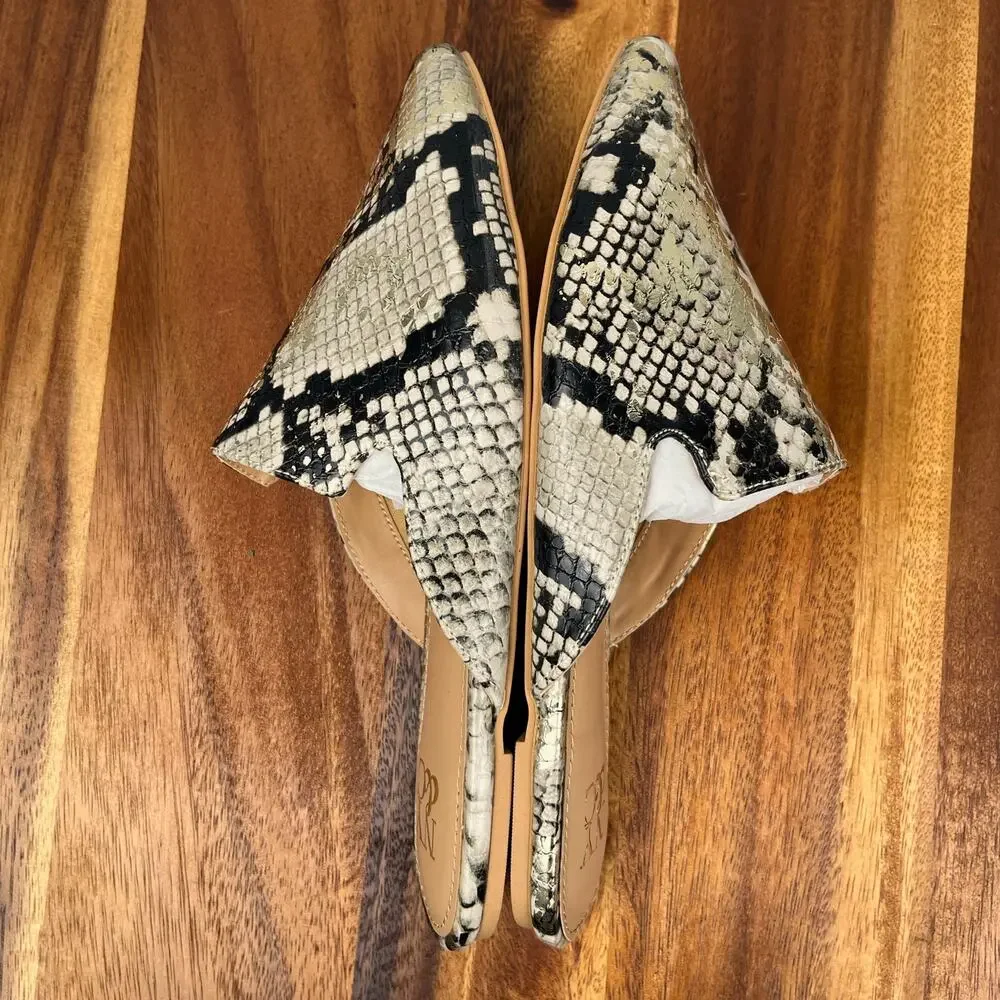 New York & Co Kate Flat Mule Snakeprint Ivory Womens Size 6.5 Flats Mules Shoes